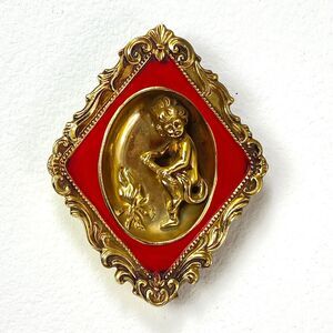 Vintage Ardco Japan Cherub Ceramic 3D Wall Hanging Gold Tone Red Regency Baroque